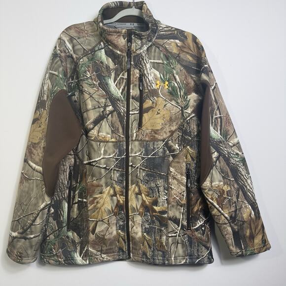 Under Armour Mens Large Camo Hunting Jacket Full Zip Fleece Lined Brown Realtree - Picture 1 of 15